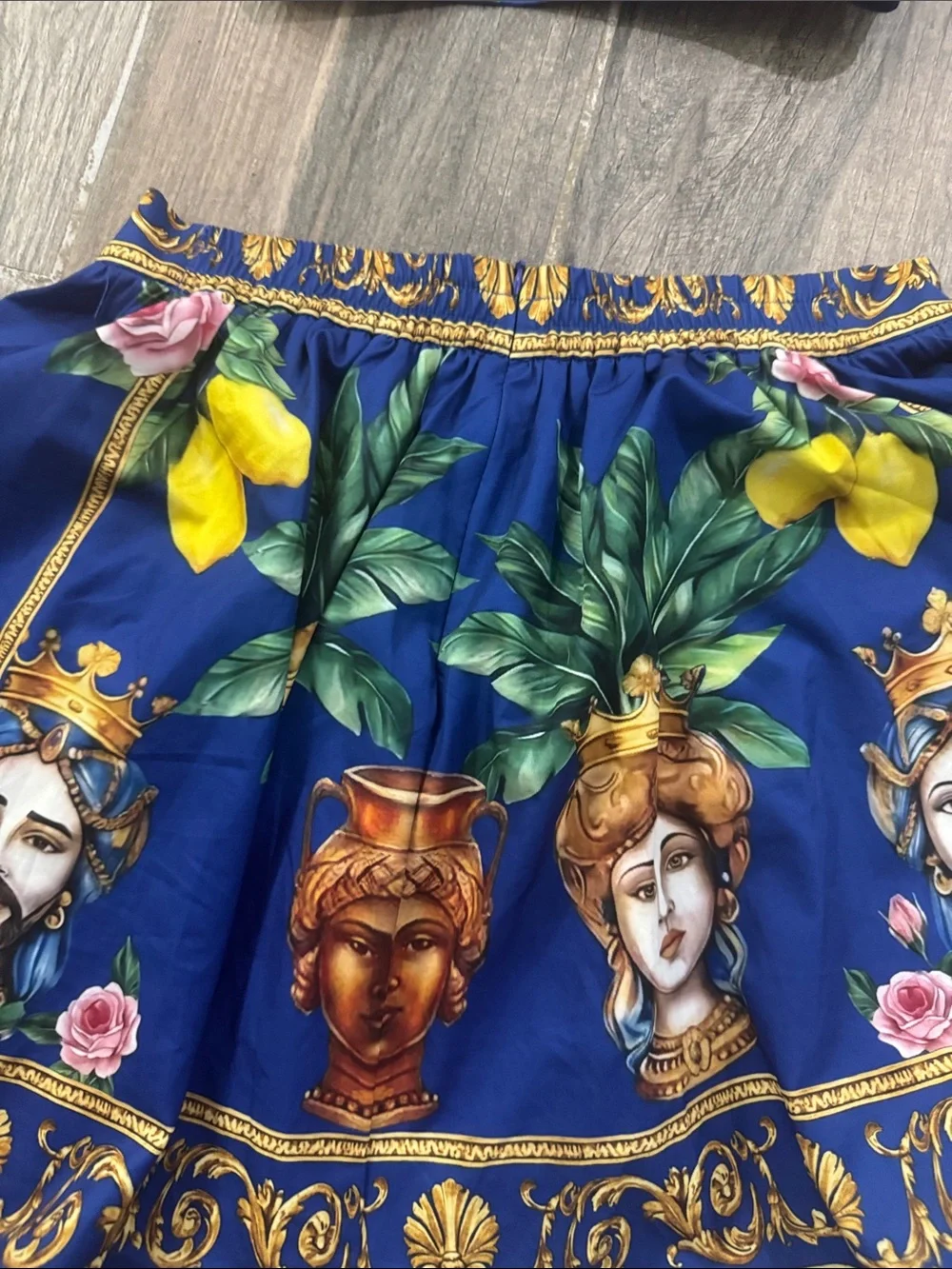 Blue Tropical Motif Two-Piece Skirt Set